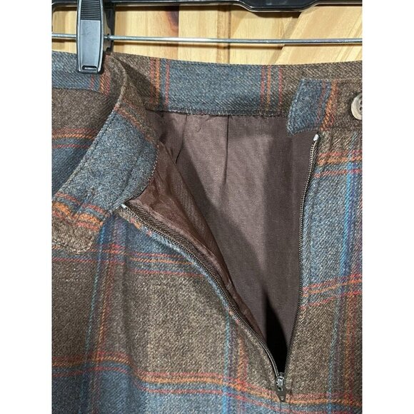 Vintage 70s Plaid Wool High Waisted John Meyer Retro Midi Skirt Women's Size 14 - Picture 6 of 11